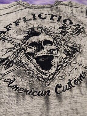 Affliction Areversible American Customs Men's Gray Graphic Skull Tee